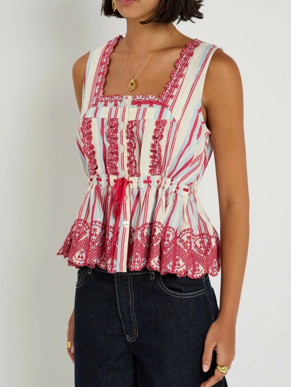Damson Madder Amaya Embroidered Stripe Peplum Blouse